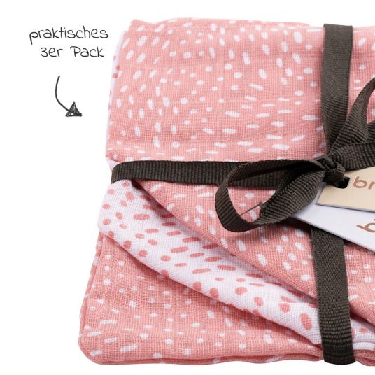 Briljant Baby Guanto da lavaggio in garza confezione da 3 pezzi - Puntini minimi - Bianco Rosa