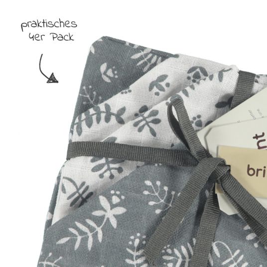 Briljant Baby Mull-Waschhandschuh 4er Pack - Botanic - Organic Cotton - Blau-Grau