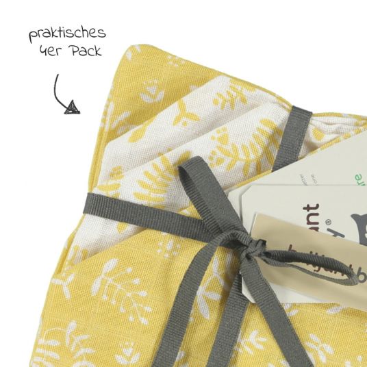 Briljant Baby Gauze wash glove 4 pack - Botanic - Organic Cotton - Yellow