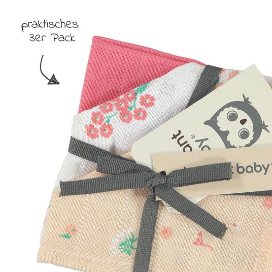 Briljant Baby Gauze washcloth / care cloth 3-pack 30 x 30 cm - Flower - Pink