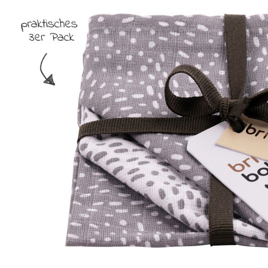 Briljant Baby Gauze washcloth / care cloth 3-pack 30 x 30 cm - Minimal Dots - White Gray