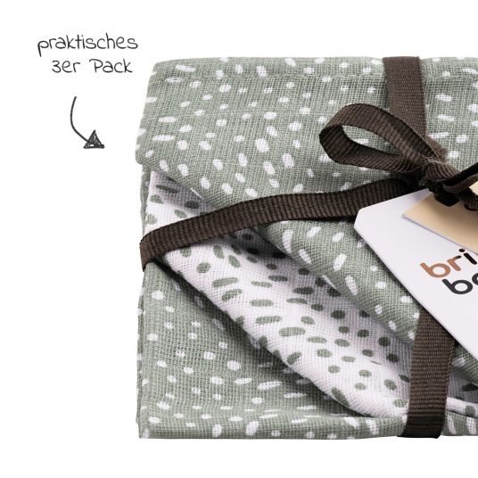 Briljant Baby Mull-Waschlappen / Pflegetuch 3er Pack 30 x 30 cm - Minimal Dots - Weiß Grün