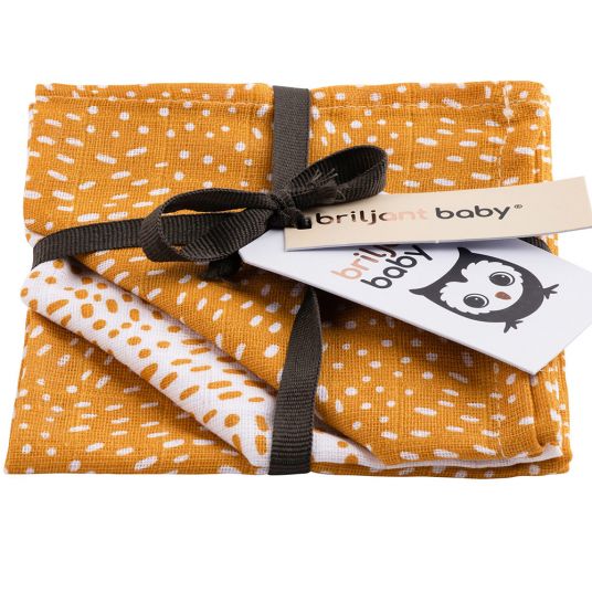 Briljant Baby Gauze washcloth / care cloth 3-pack 30 x 30 cm - Minimal Dots - White Ochre Yellow