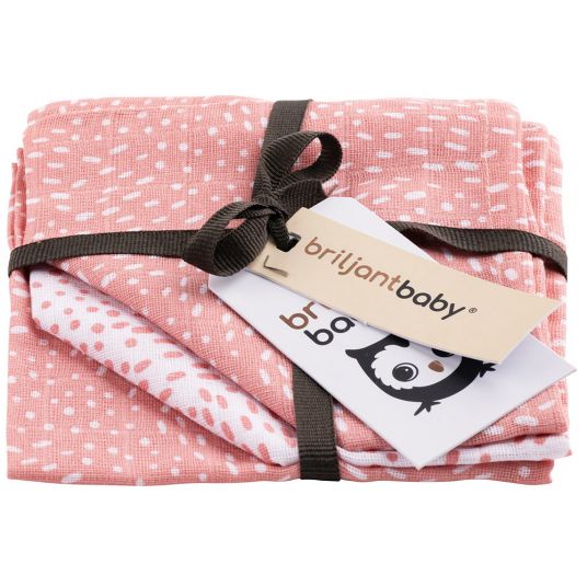 Briljant Baby Mull-Waschlappen / Pflegetuch 3er Pack 30 x 30 cm - Minimal Dots - Weiß Rosa