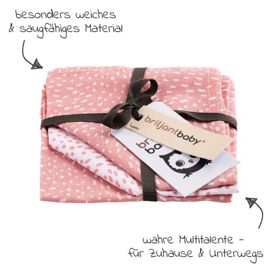 Briljant Baby Salvietta di garza / Asciugamano per l'allattamento 3 confezioni 30 x 30 cm - Puntini minimi - Bianco Rosa