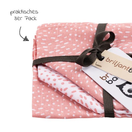 Briljant Baby Mull-Waschlappen / Pflegetuch 3er Pack 30 x 30 cm - Minimal Dots - Weiß Rosa