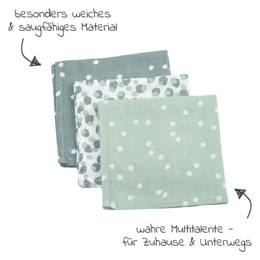 Briljant Baby Gauze washcloth / care cloth 3-pack 30 x 30 cm - Spots - Green