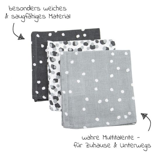 Briljant Baby Gauze washcloth / care cloth 3-pack 30 x 30 cm - Spots - Iron