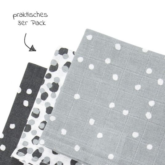 Briljant Baby Mull-Waschlappen / Pflegetuch 3er Pack 30 x 30 cm - Spots - Iron