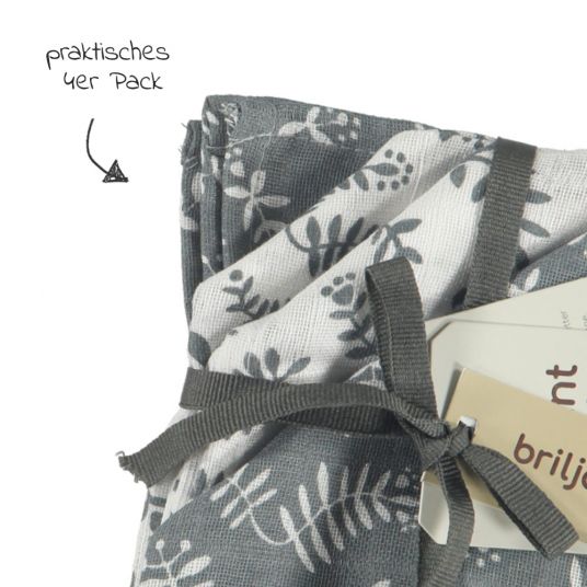 Briljant Baby Mull-Waschlappen / Pflegetuch 4er Pack 30 x 30 cm - Botanic - Organic Cotton - Blau-Grau