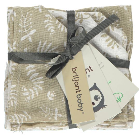 Briljant Baby Mull-Waschlappen / Pflegetuch 4er Pack 30 x 30 cm - Botanic - Organic Cotton - Sand