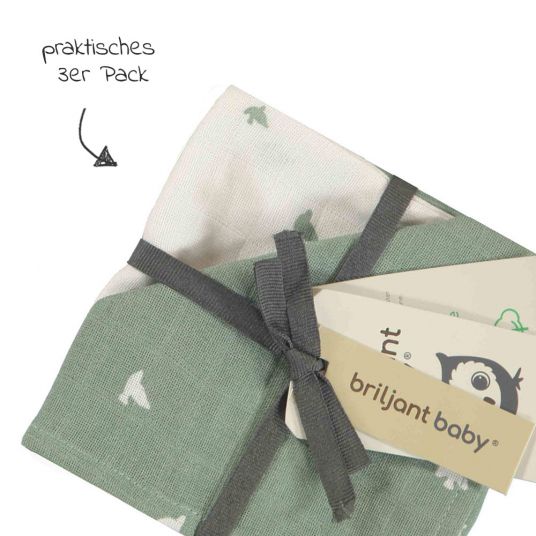 Briljant Baby Panno di garza / panno per l'allattamento 4 confezioni 30 x 30 cm - Cotone organico - Uccelli - Verde Chinois