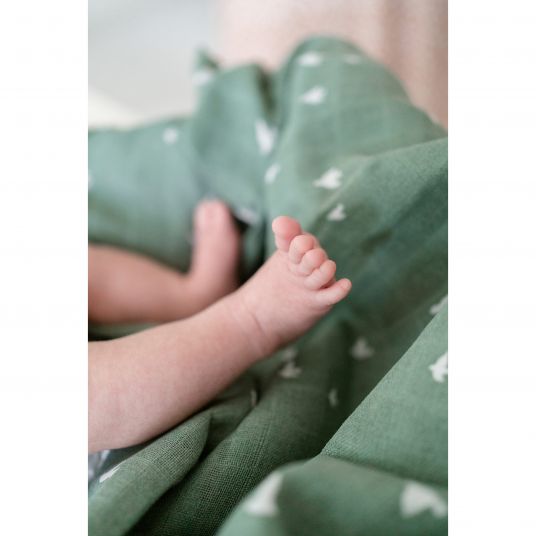 Briljant Baby Panno di garza / panno per l'allattamento 4 confezioni 30 x 30 cm - Cotone organico - Uccelli - Verde Chinois