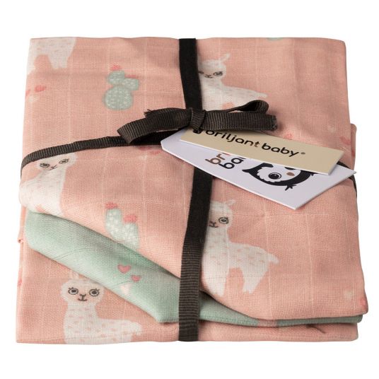 Briljant Baby Gauze diapers 3 pack 70 x 70 cm - Llamas - Pink Mint