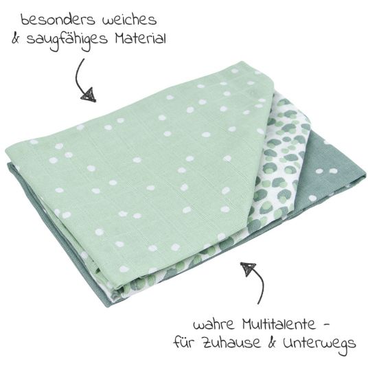Briljant Baby Gauze diapers 3 pack 70 x 70 cm - Spots - Green