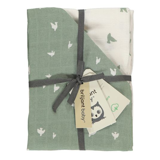 Briljant Baby Pannolini di garza 4 confezioni 70 x 70 cm - Cotone organico - Uccelli - Verde Chinois
