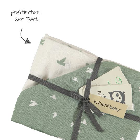 Briljant Baby Mullwindeln 4er Pack 70 x 70 cm - Organic Cotton - Birds - Chinois Green