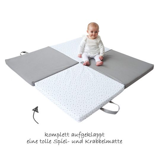 Candide 3in1 Travel Cot & Play Mattress - Stars - Grey