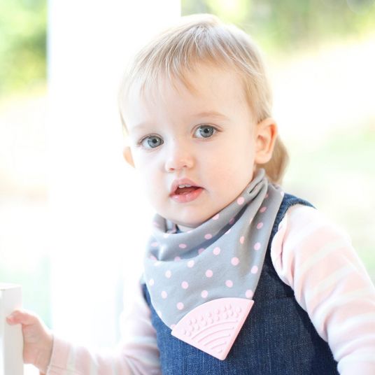 Cheeky Chompers Reversible scarf Neckerchew with teething corner - Polka Dot Pink