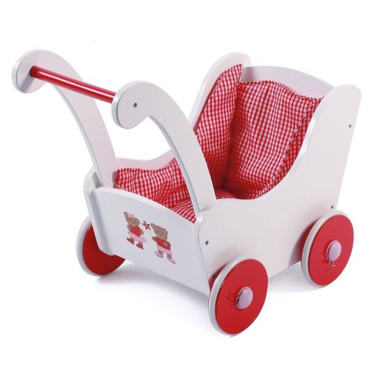 CHIC 2000 Wooden doll carriage Teddy Bears - White Red