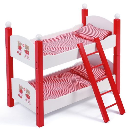 CHIC 2000 Dolls Bunk Bed Teddy Bears - White Red