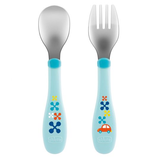 Chicco 2-piece Cutlery Set Stainless Steel - Light Blue