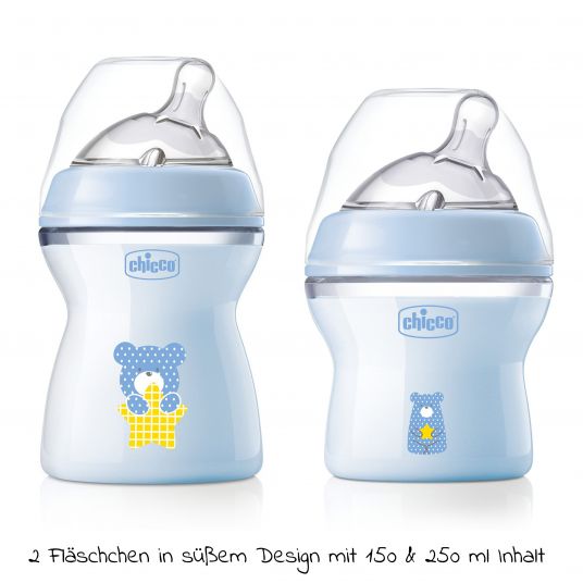 Chicco 3-tlg. Geschenkset NaturalFeeling PP-Flaschen + Schnuller - Hellblau