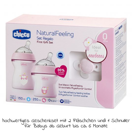 Chicco 3-tlg. Geschenkset NaturalFeeling PP-Flaschen + Schnuller - Pink