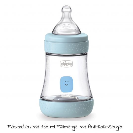Chicco 3-tlg. Geschenkset PP-Flasche Perfect5 150 ml + Schnuller und Schnullerband - Blau