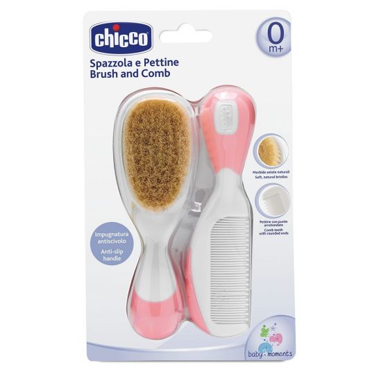Chicco Set comb & natural hair brush goat hair - pink