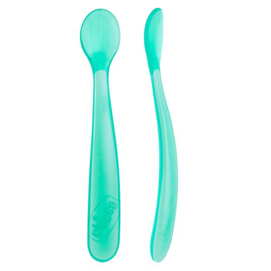 Chicco Silicone Feeding Spoon 2 Pack Long - Light Blue