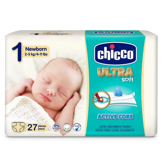 Chicco Pannolini 27 Pack Ultra Soft - Taglia 1 Newborn 2-5 kg