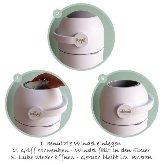 Chicco Windeleimer Odour Off - für herkömmliche Müllbeutel + Gratis Feuchttücher 60er Pack - White