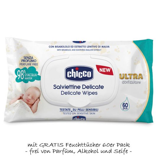 Chicco Diaper pail Odour Off - for conventional garbage bags + free wet wipes 60 pack - White