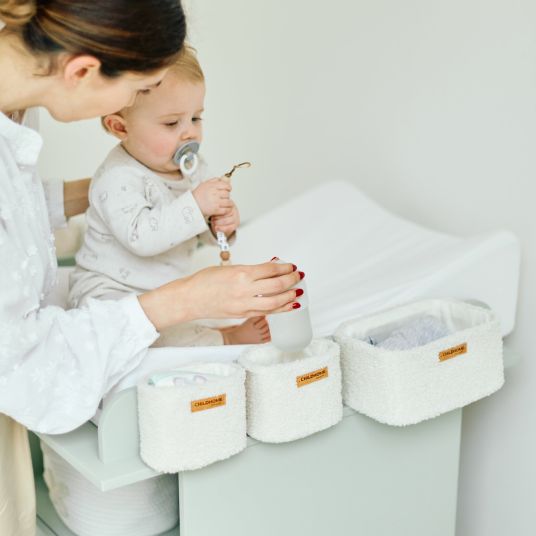 Childhome Aufbewahrungskorb 3er Set mit Haken zum Aufhängen - Teddy - Offwhite