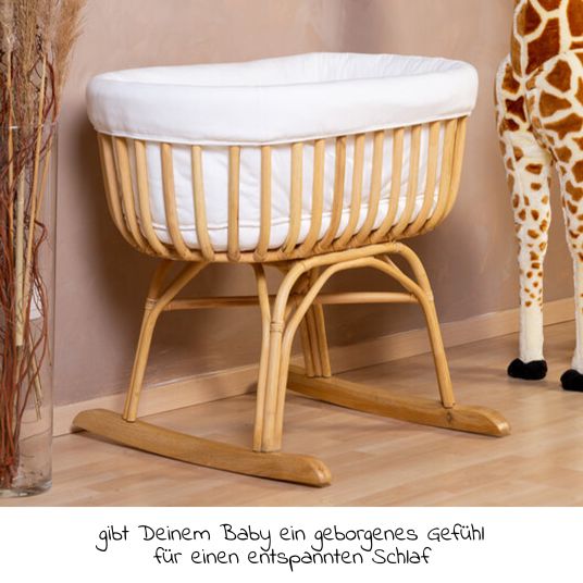 Childhome Baby cradle / bassinet rattan 80x40 with rocking runners incl. mattress + nest - Ecru