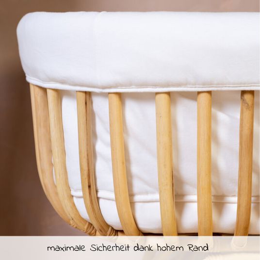 Childhome Babywiege / Stubenbett Rattan 80x40 mit Schaukelkufen inkl. Matratze + Nestchen - Ecru