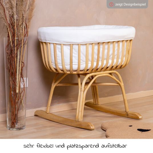 Childhome Babywiege / Stubenbett Rattan 80x40 mit Schaukelkufen inkl. Matratze + Nestchen - Ecru