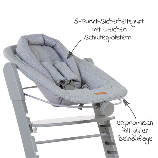 Childhome Evosit Newborn Set - growing high chair with removable dining board + newborn attachment - White