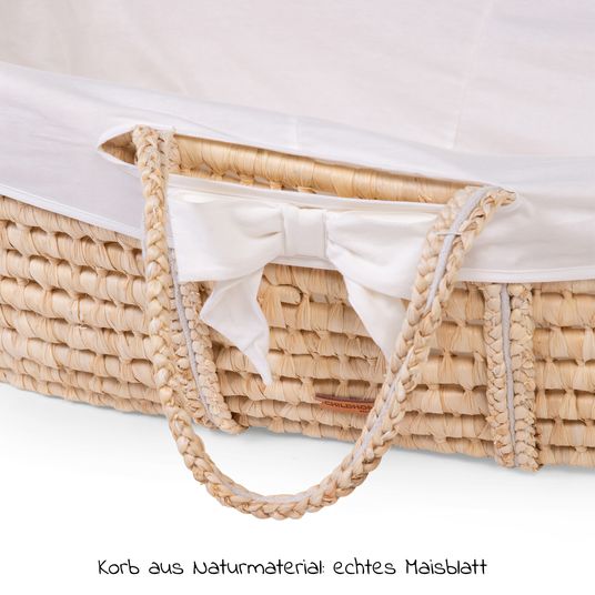 Childhome Moses basket / baby basket made of natural corn leaf incl. mattress + lining - off-white