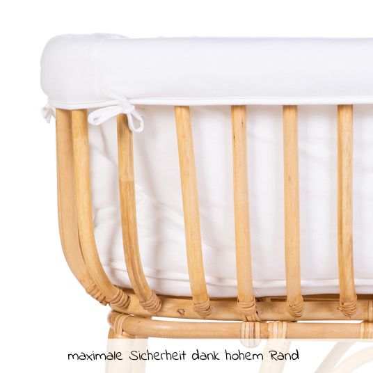 Childhome Stubenbett / Standwiege Rattan rechteckig 90x50 inkl. Matratze + Nestchen - Altweiß
