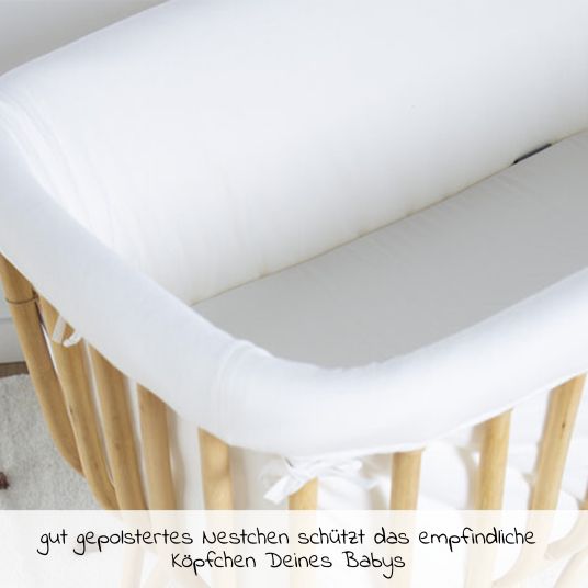 Childhome Stubenbett / Standwiege Rattan rechteckig 90x50 inkl. Matratze + Nestchen - Altweiß