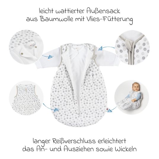 Coconette 2-piece sleeping bag set - Circle White Grey + FREE romper with shirt - Let's have a party - size 62/68