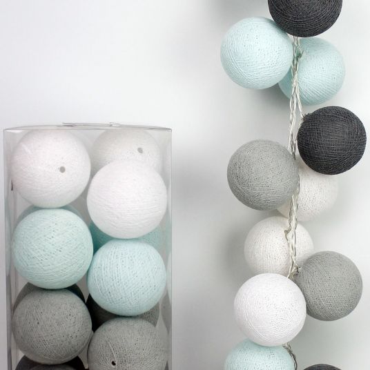Cotton Ball Lights 20 luci di cotone a sfera - grigio acqua