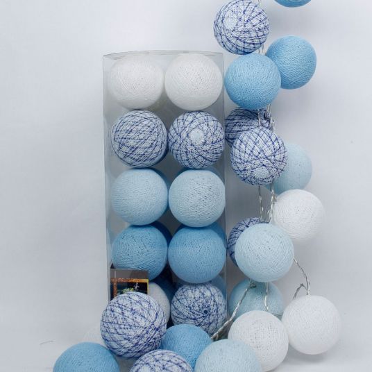 Cotton Ball Lights 20 luci di cotone a sfera - blu Delft
