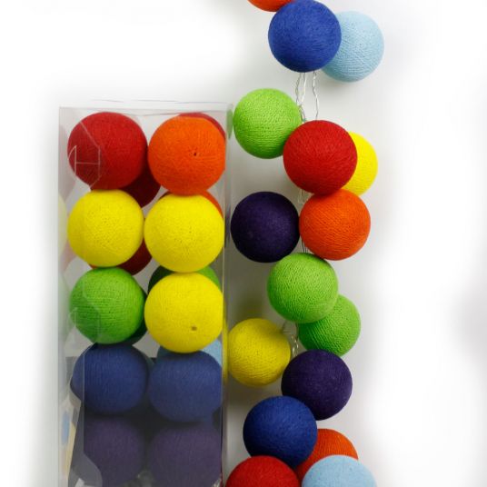 Cotton Ball Lights 20 luci di cotone a forma di palla - arcobaleno