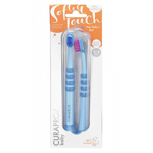 Curaprox Baby Toothbrush 2 Pack Biofunktional Duo 0 - 4 years - Blue