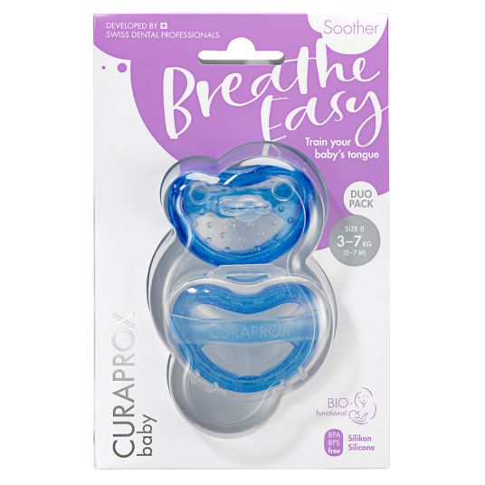 Curaprox Pacifier 2 Pack Biofunktional Duo - Silicone 0-7 M - Blue