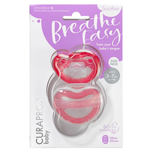 Curaprox Pacifier 2 Pack Biofunktional Duo - Silicone 0-7 M - Pink