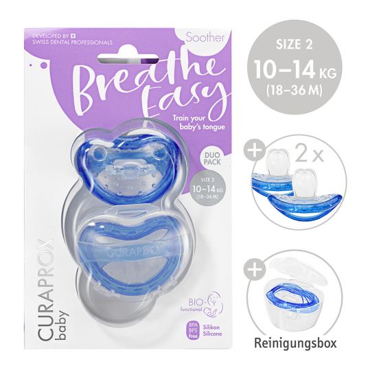 Curaprox Pacifier 2-pack Biofunktional Duo - Silicone 18-36 M - Blue